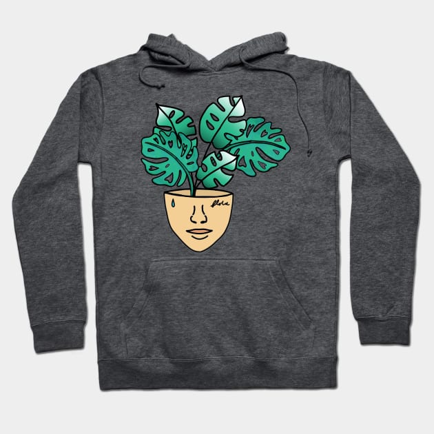 Monstera Plant Person with Face Tattoos Hoodie by Tenpmcreations